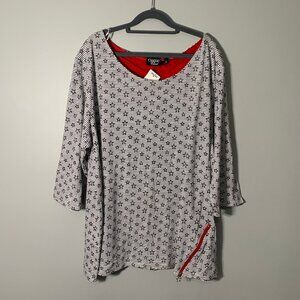 NEW Onque Casual Top Women 3X White Star Stripe 3/4 Sleeve Red‎ Zipper Accent